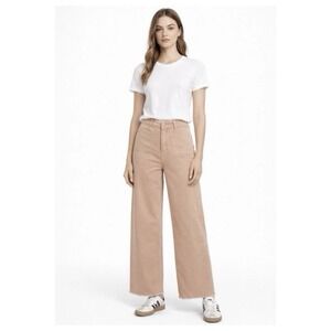 OAT New York High Rise Wide Leg Jeans Women's‎ 10/30 Raw Hem Boho Festival Peach